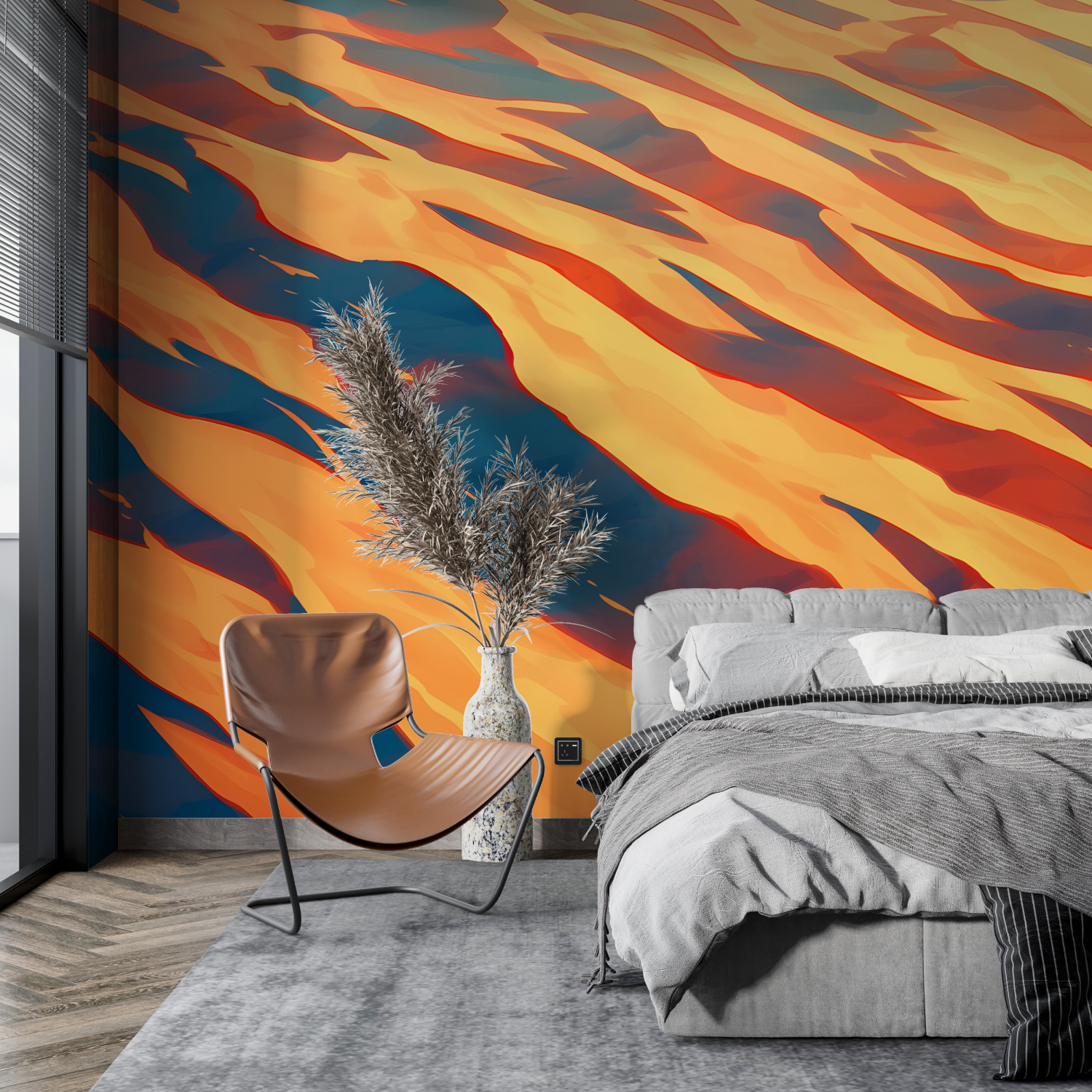 Abstract Orange and Blue Wallpaper | Murals Wallpaper