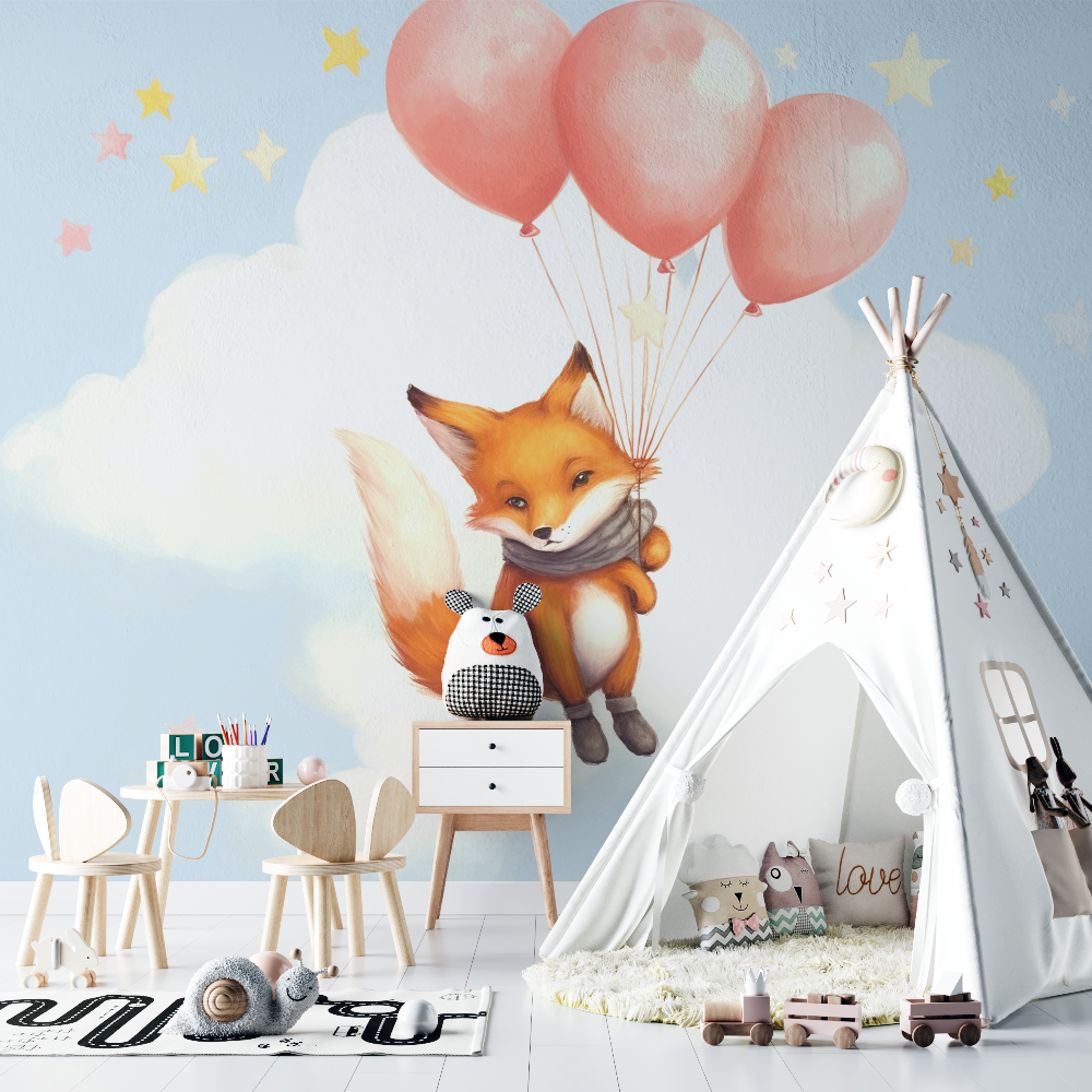 Fox Wallpaper with Balloon | Murals Wallpaper