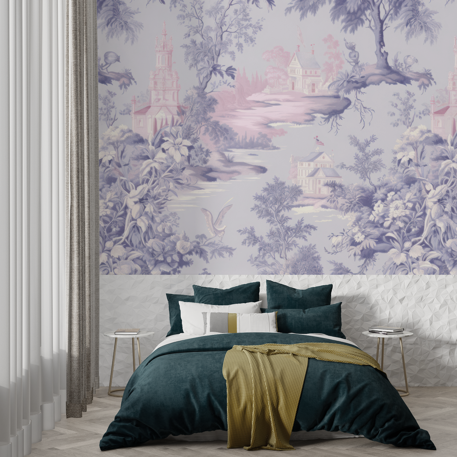 Toile de Jouy Pink Purple Wallpaper | Murals Wallpaper