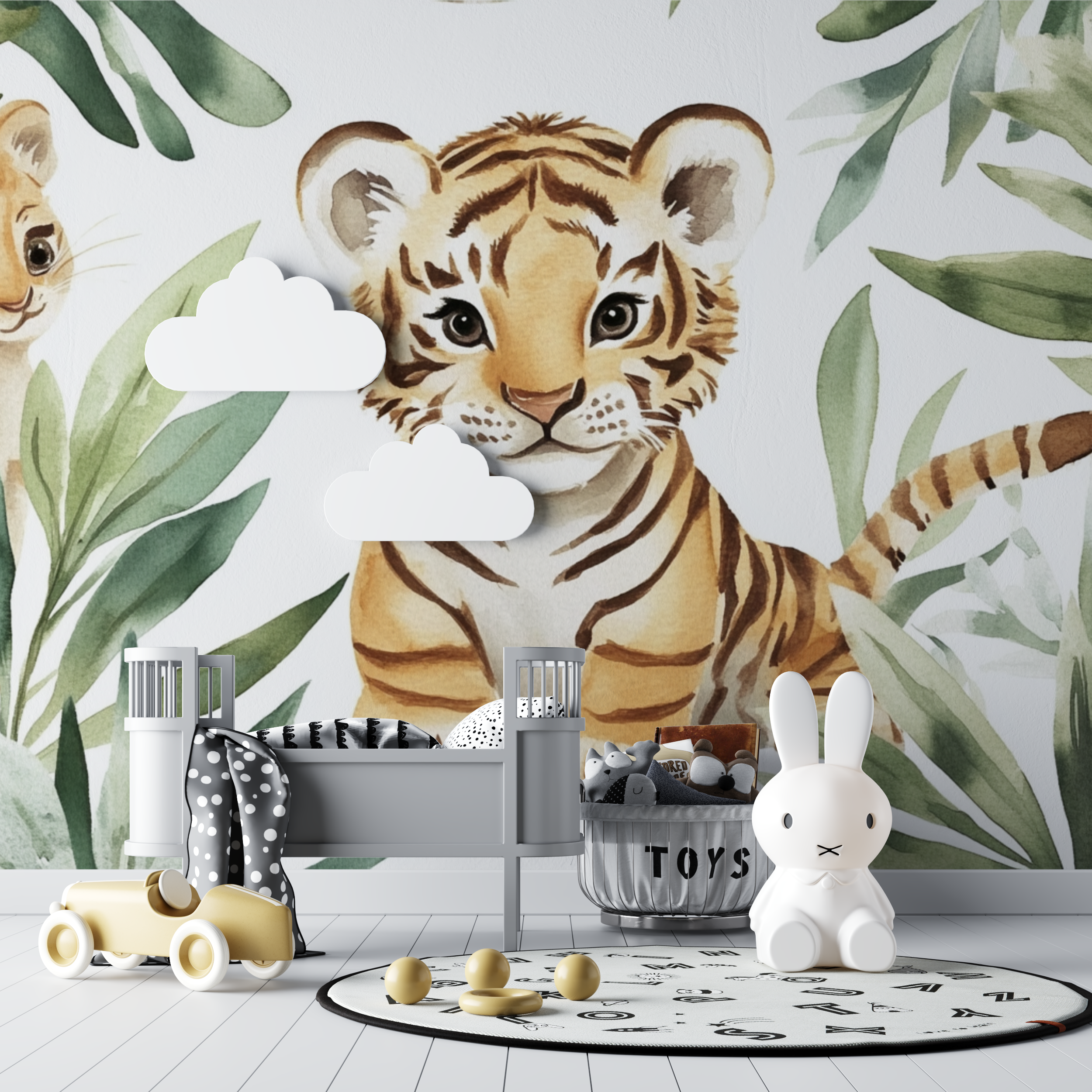 Papier peint tigre et amis de la jungle bebe tipi