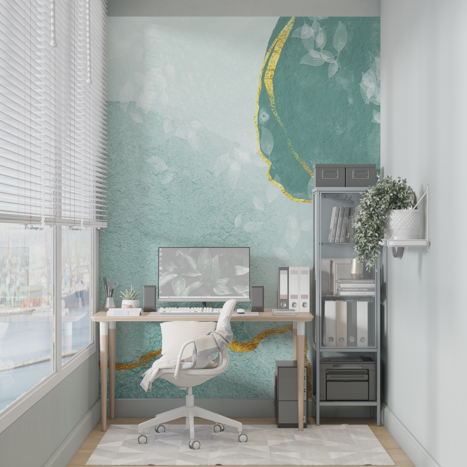 Aqua Green and Gold Wallpaper | Murals Wallpaper