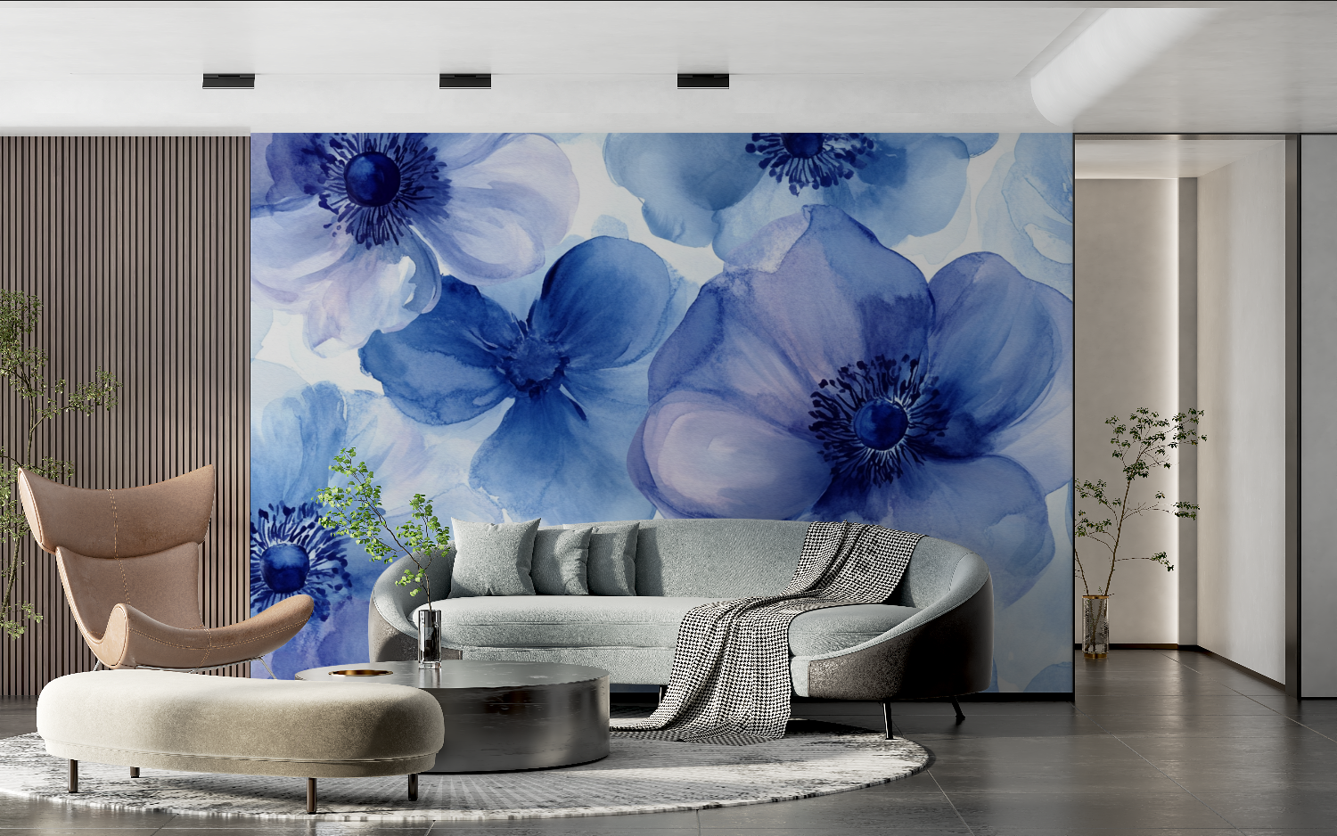 Majestic Blue Floral Watercolor Wallpaper | Murals Wallpaper
