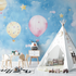Colorful Hot Air Balloon and Stars Wallpaper | Murals Wallpaper