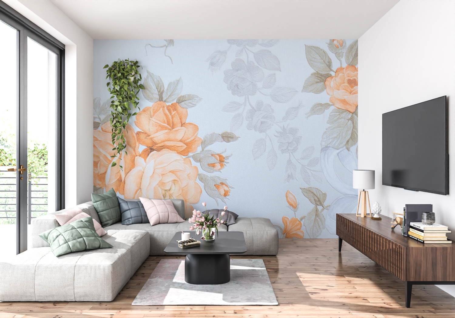 Orange and White Floral Wallpaper | Murals Wallpaper