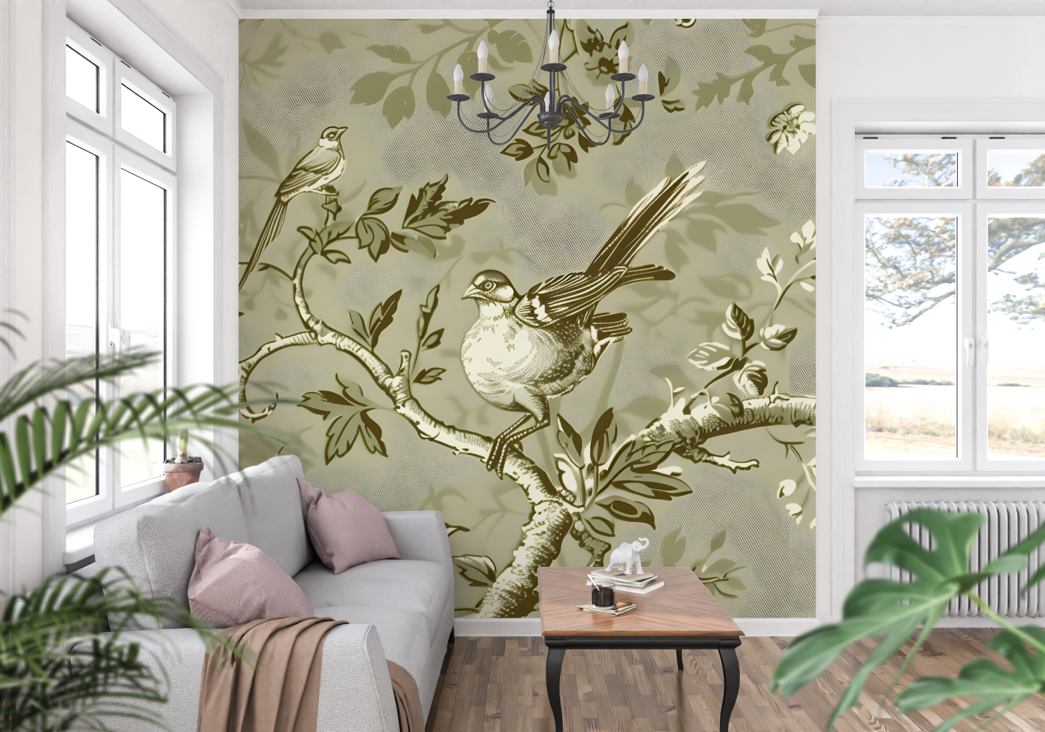 Toile de Jouy Bird Branch Wallpaper | Murals Wallpaper