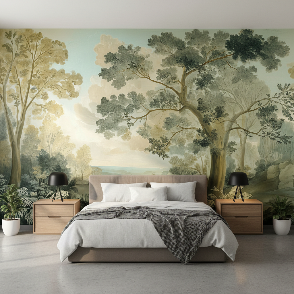 Vintage Landscape Panoramic Mural Wallpaper