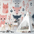 Baby Fox Wallpaper Pink Pattern | Murals Wallpaper