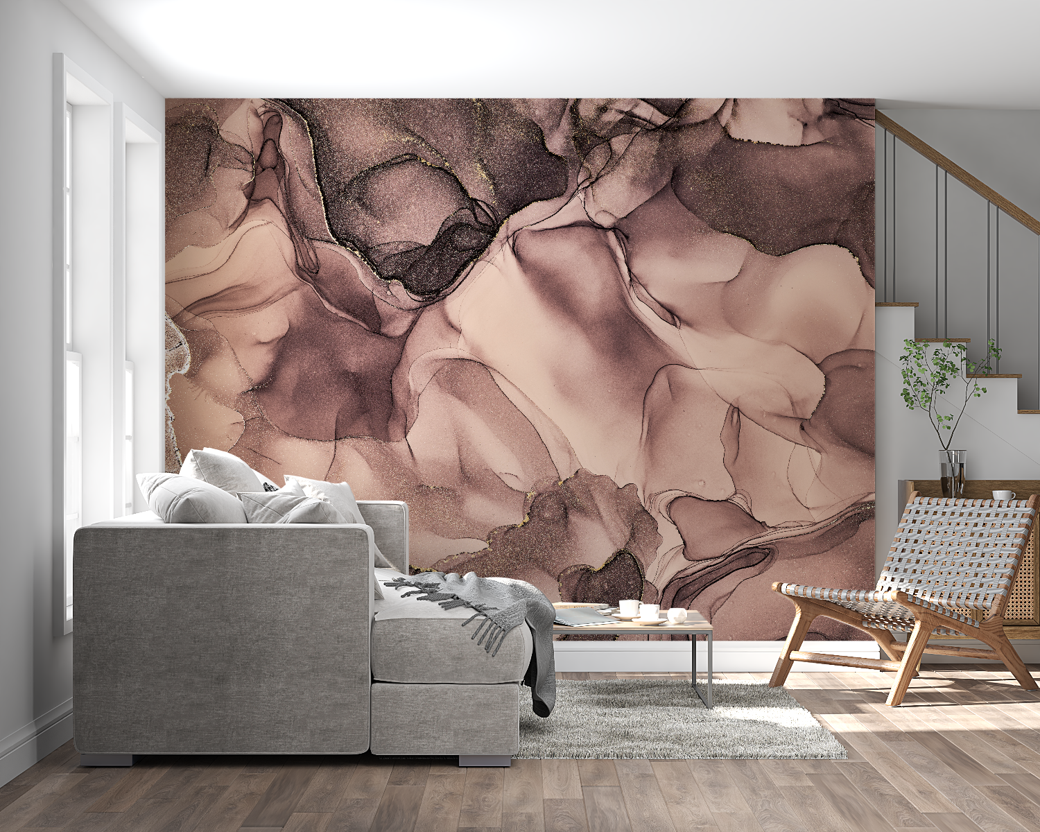 Papier Peint Noir und Roségold - Tete de Lit