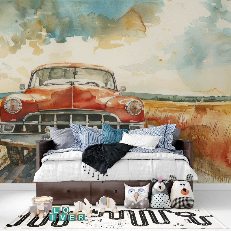 Vintage Car Watercolor Wallpaper | Murals Wallpaper