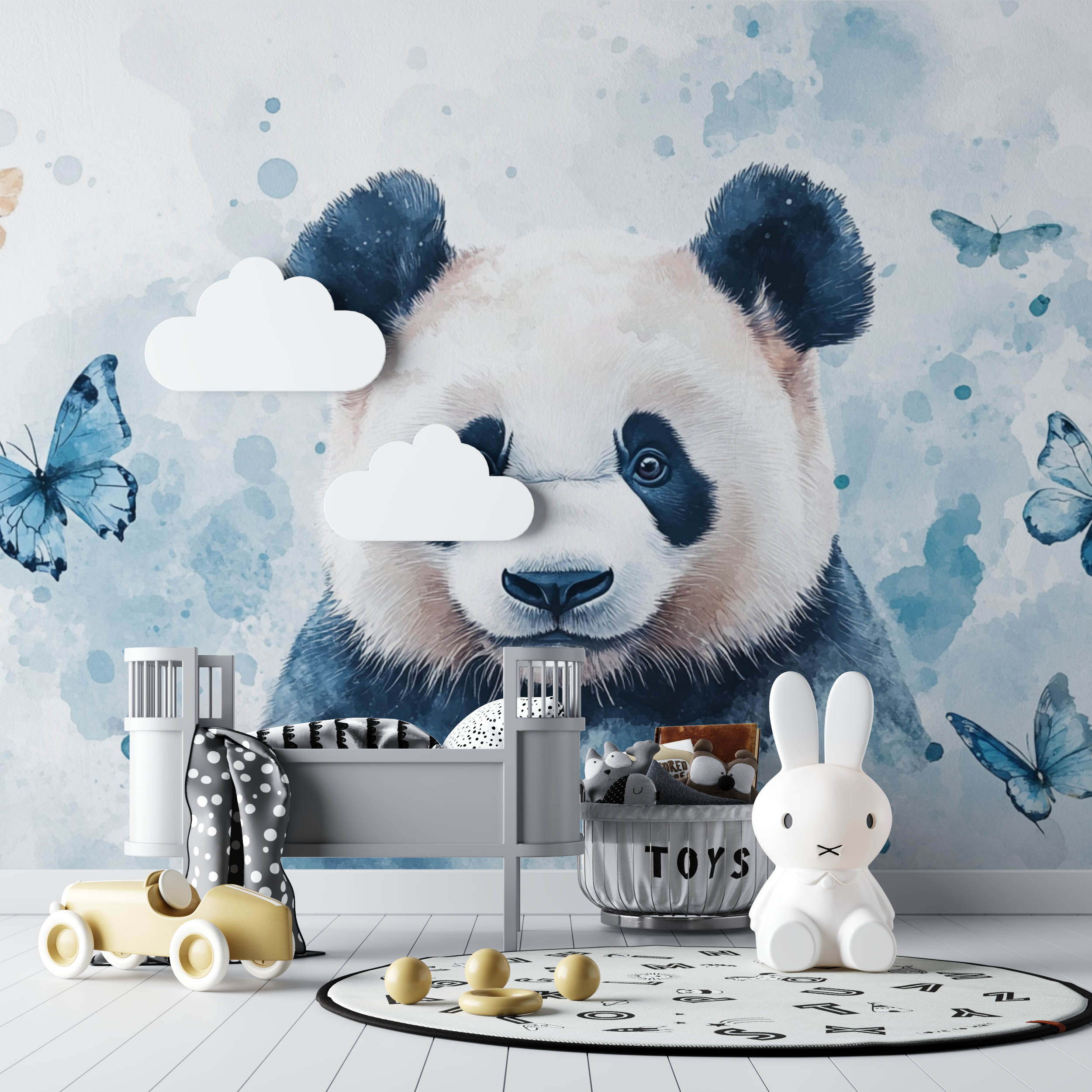 Panda and Butterflies Wallpaper | Murals Wallpaper
