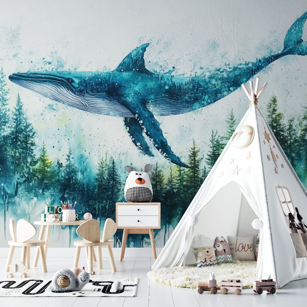 Whale and Forest Wallpaper | Murals Wallpaper