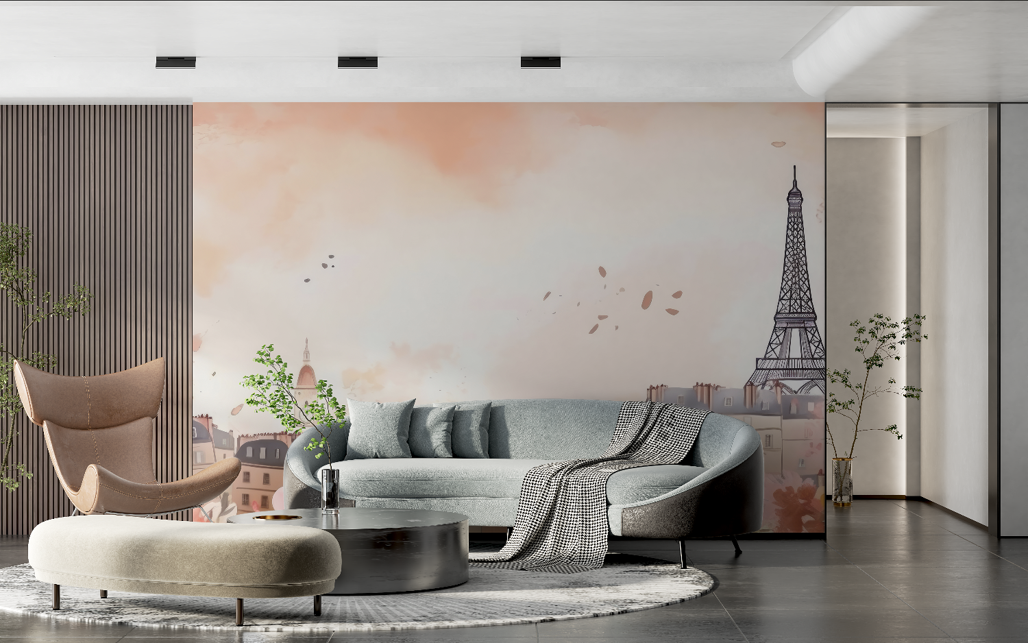 Watercolor Wallpaper Paris City Pink | Murals Wallpaper