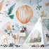 Tapete mit Heißluftballon und exotischen Vögeln | Wandbildtapete