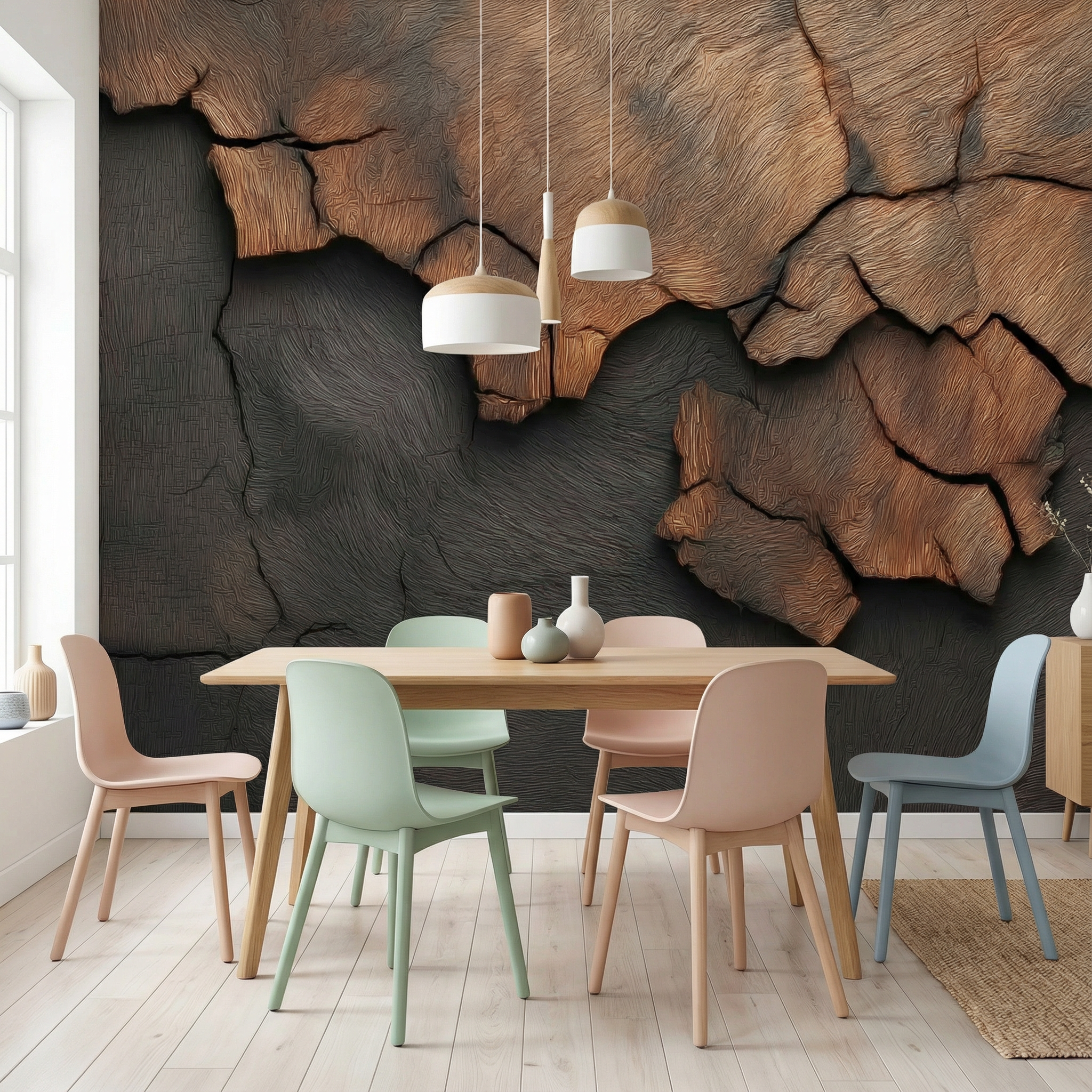 Wandtapete mit Struktur aus verbranntem Holz