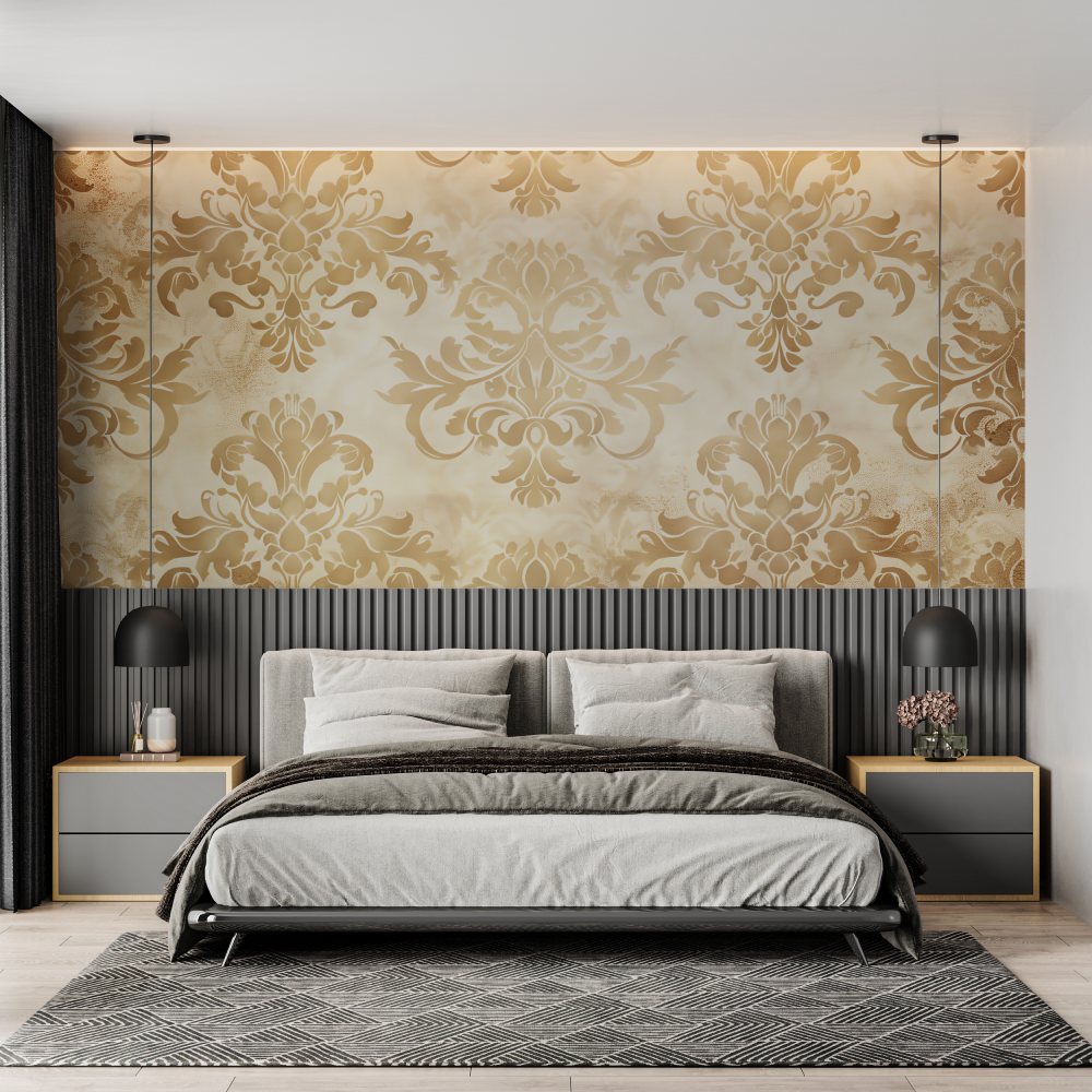Papier Peint Beige Doré Barock - chambre adulte