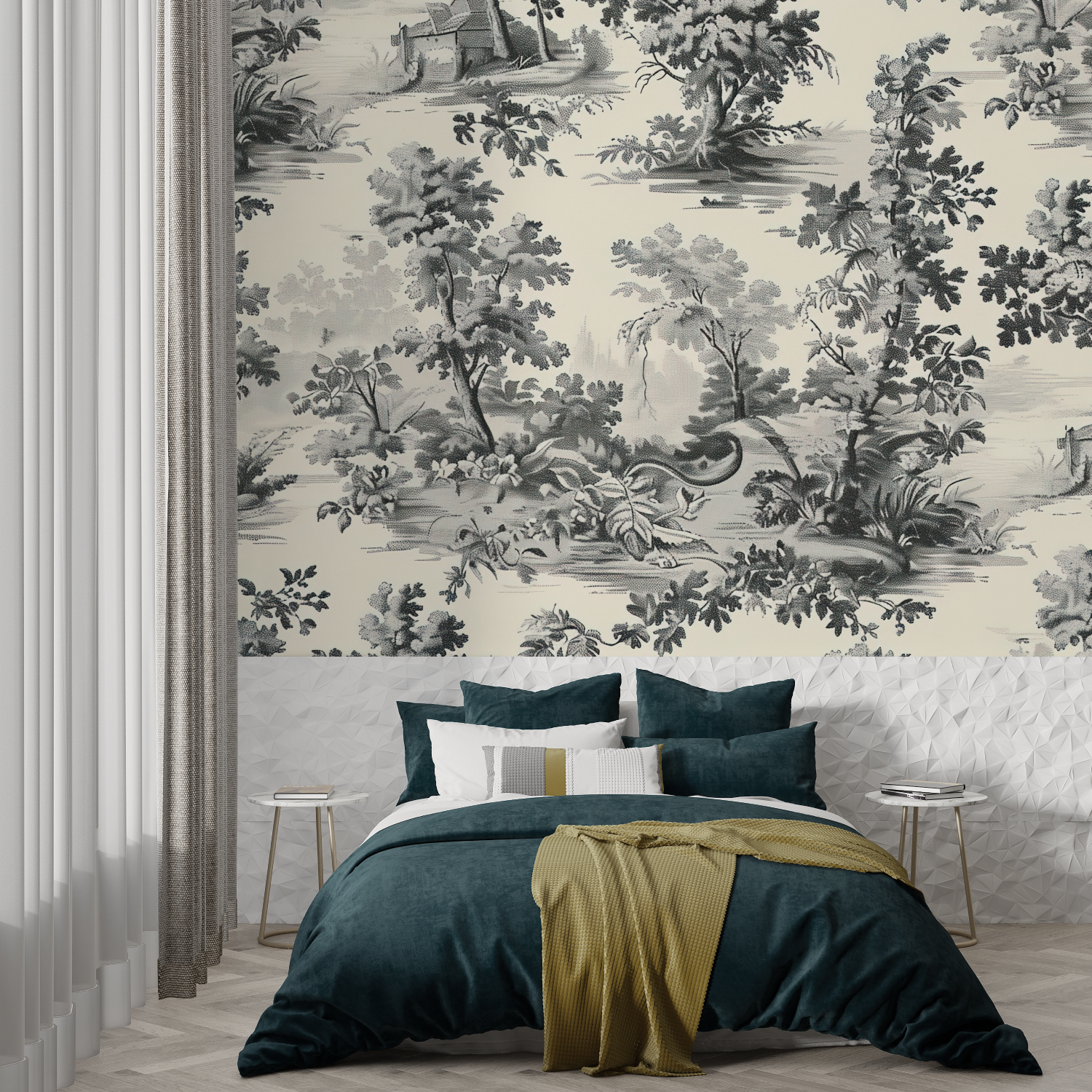 Light Grey Toile De Jouy Wallpaper | Murals Wallpaper