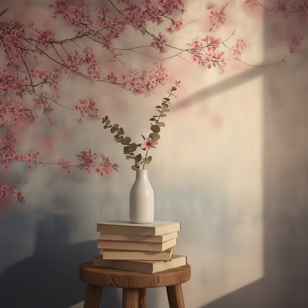Wandtapete mit zartrosa Kirschblütenmotiv