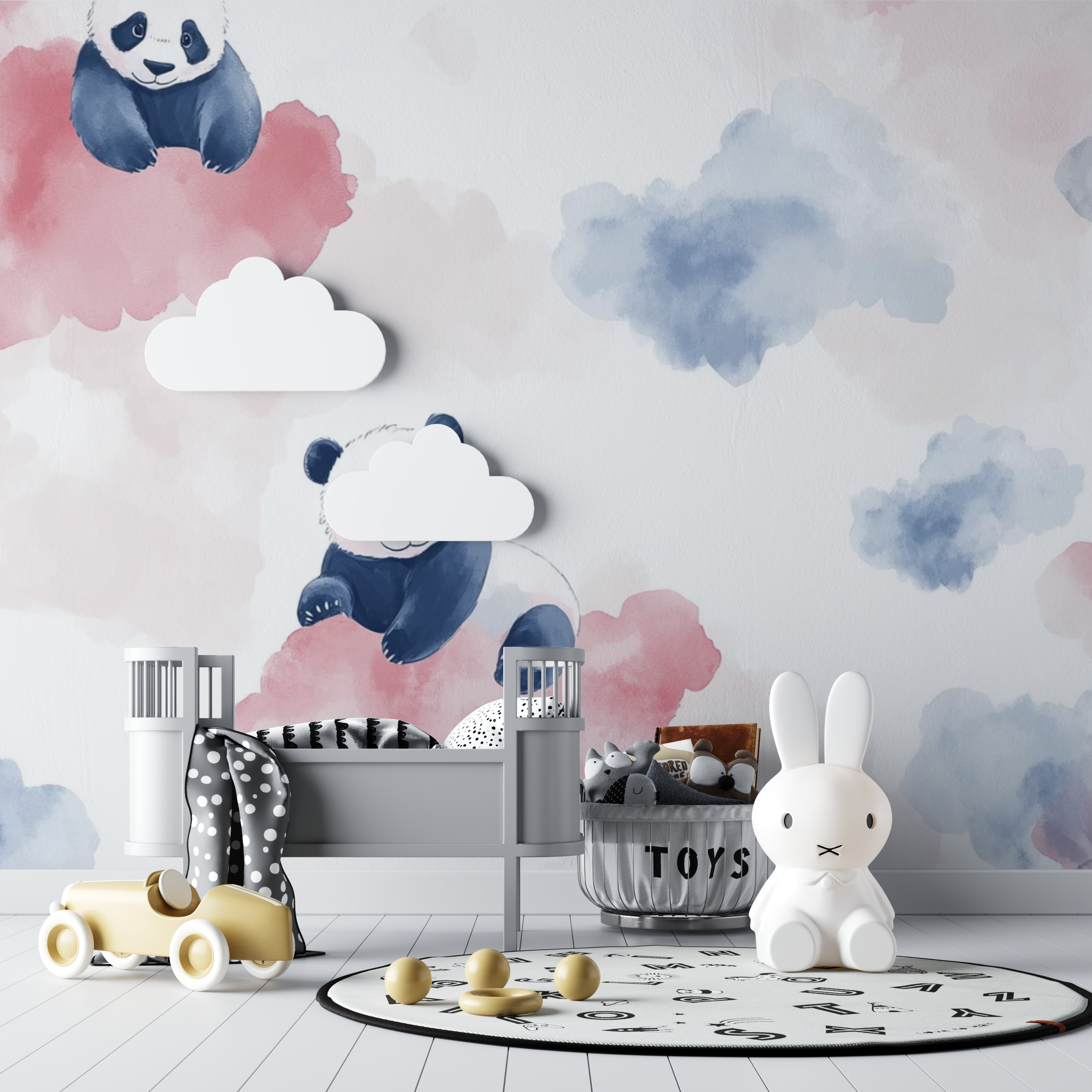 Pastel Panda and Clouds Wallpaper | Murals Wallpaper