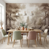 Sepia Misty Forest Illustration Mural Wallpaper