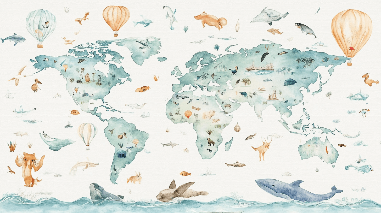 Animal World Map Wallpaper | Murals Wallpaper