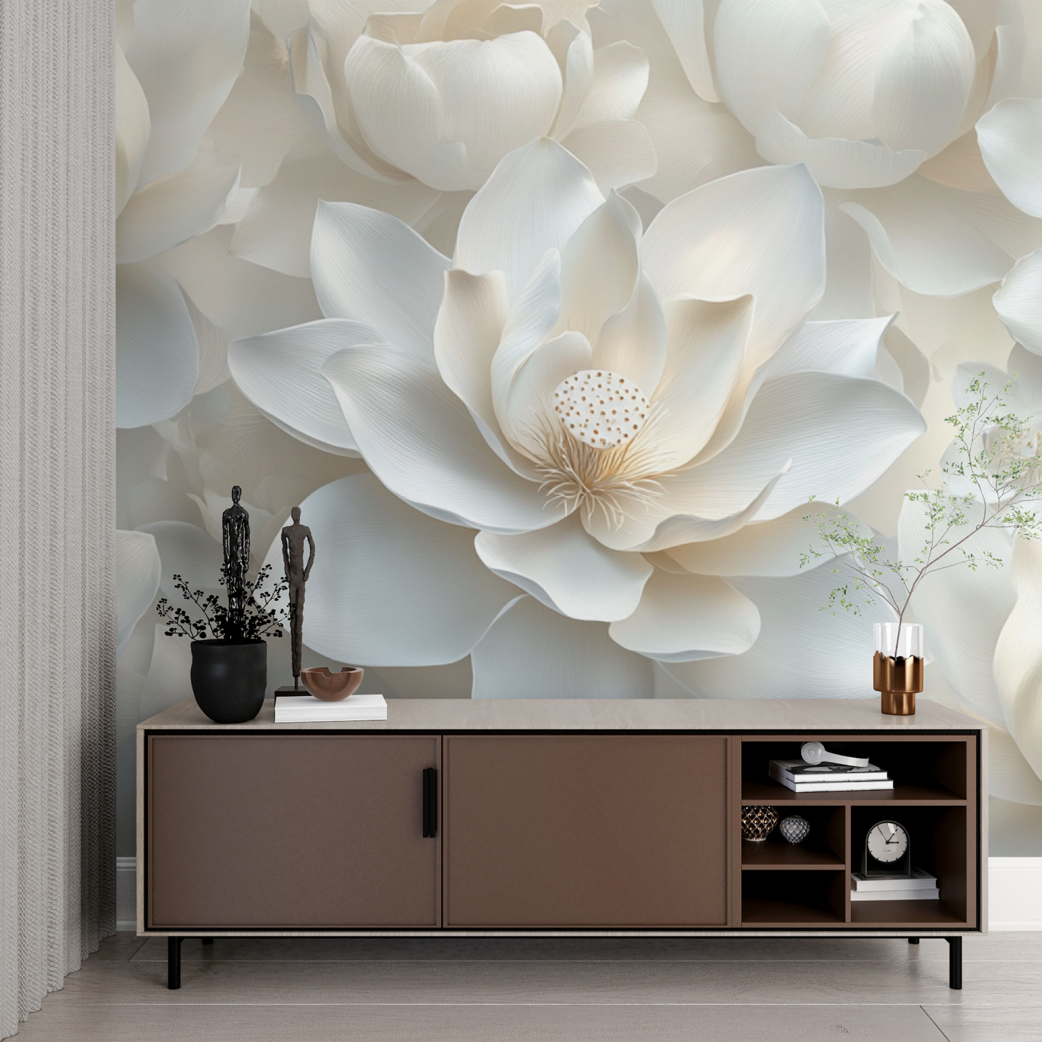 Delicate White Lily Watercolor Wallpaper | Murals Wallpaper