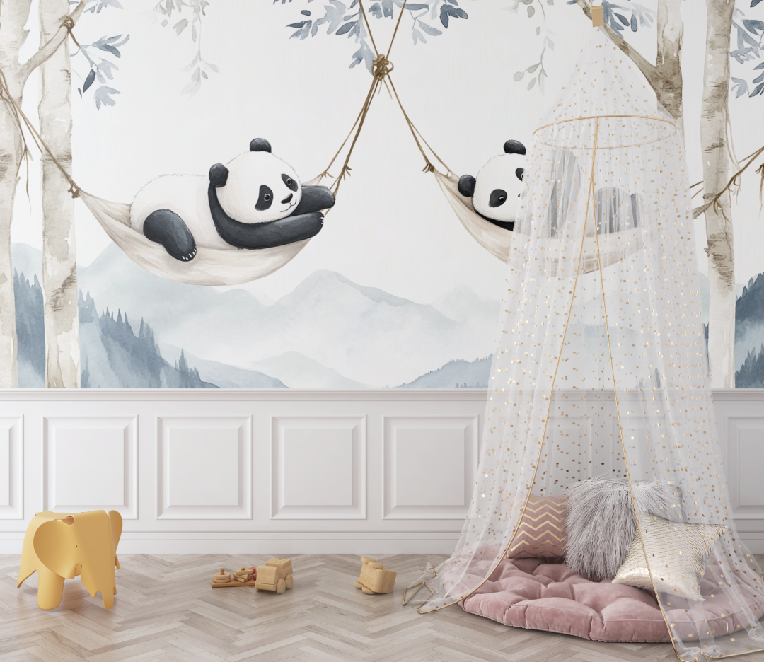 Blue Panda Wallpaper with Hammock | Murals Wallpaper