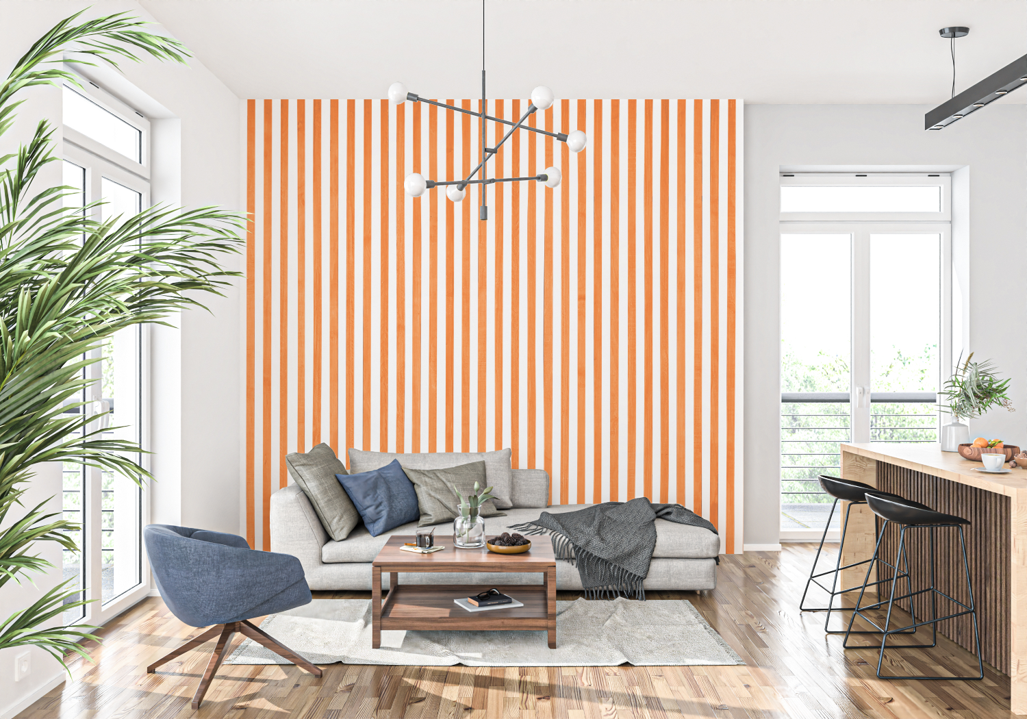 Terracotta Striped Wallpaper | Murals Wallpaper