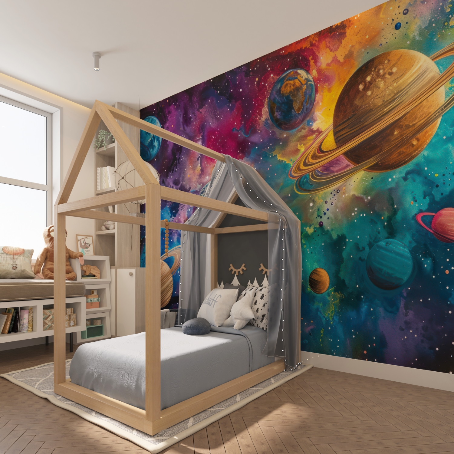 Papier Peint Ados Espace et Galaxie – Zimmer mit Garçon-Beleuchtung