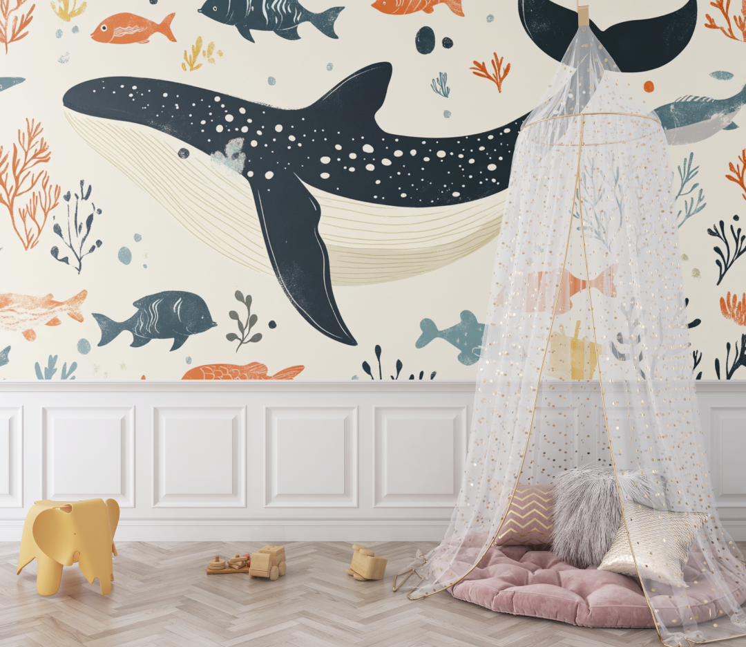 Beige Whale Fish Marine Wallpaper | Murals Wallpaper