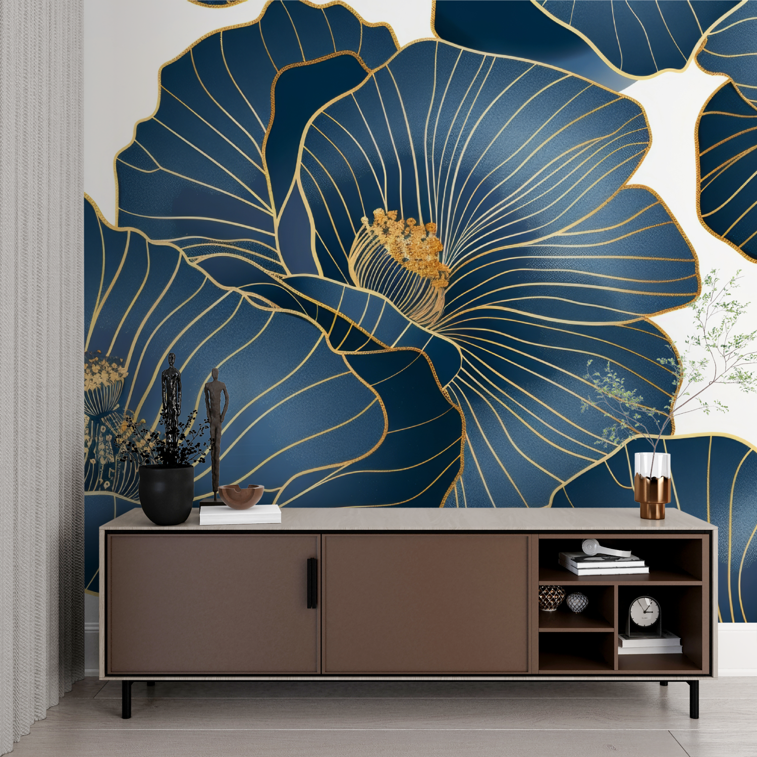 Art Deco Golden Flowers Wallpaper | Murals Wallpaper