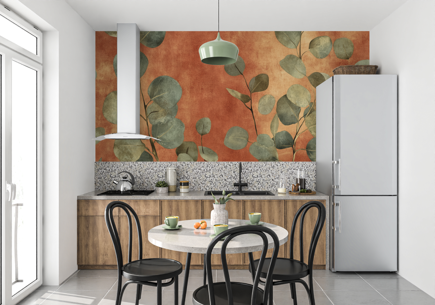 Terracotta and Eucalyptus Patterned Wallpaper | Murals Wallpaper
