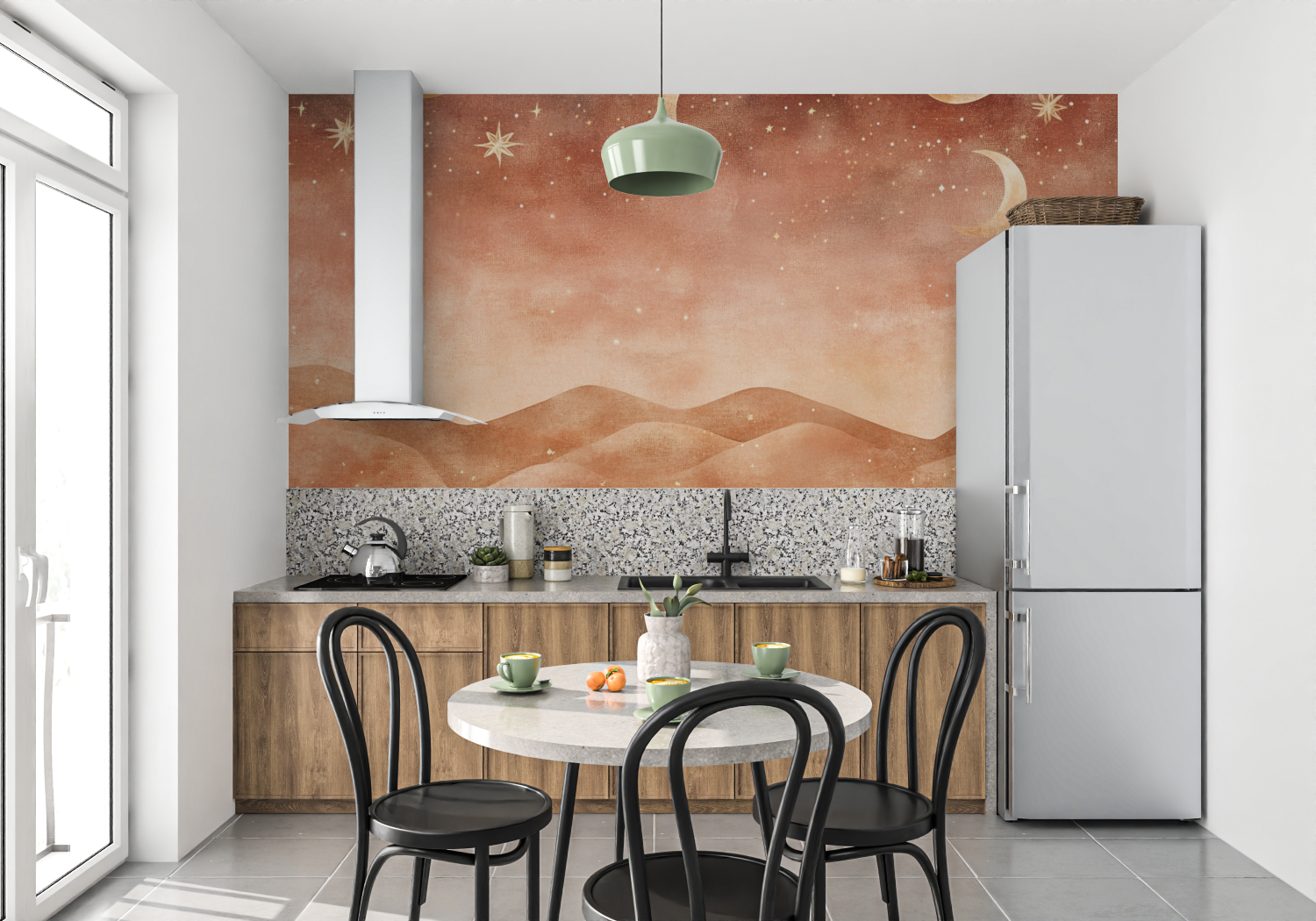 Terracotta Wallpaper with Moons and Stars | Murals Wallpaper
