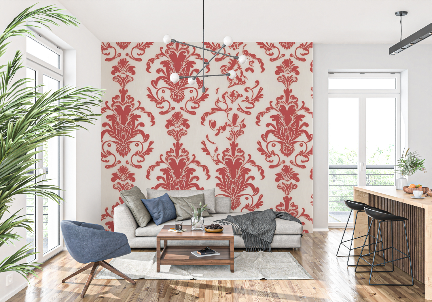 Baroque Red White Wallpaper | Murals Wallpaper