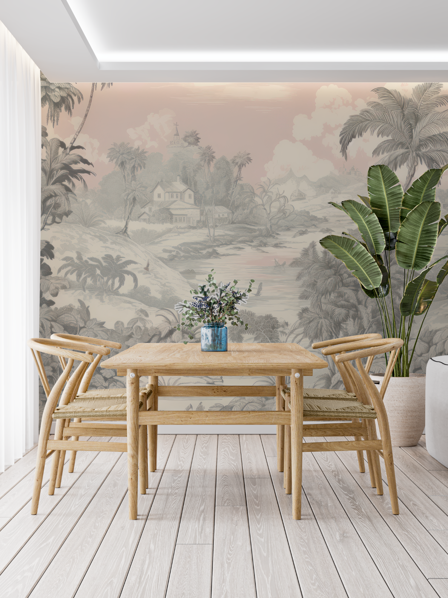 Toile de Jouy Pink Beige Wallpaper | Murals Wallpaper
