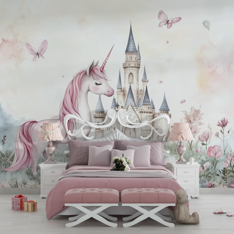 Tapete mit Einhorn-Schloss und Einhorn-Schlafzimmer