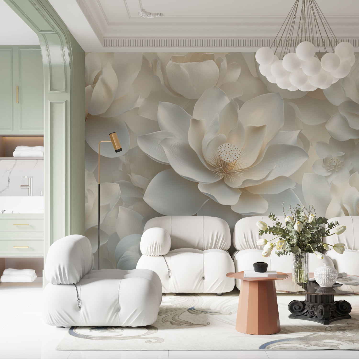 Delicate White Lily Watercolor Wallpaper | Murals Wallpaper