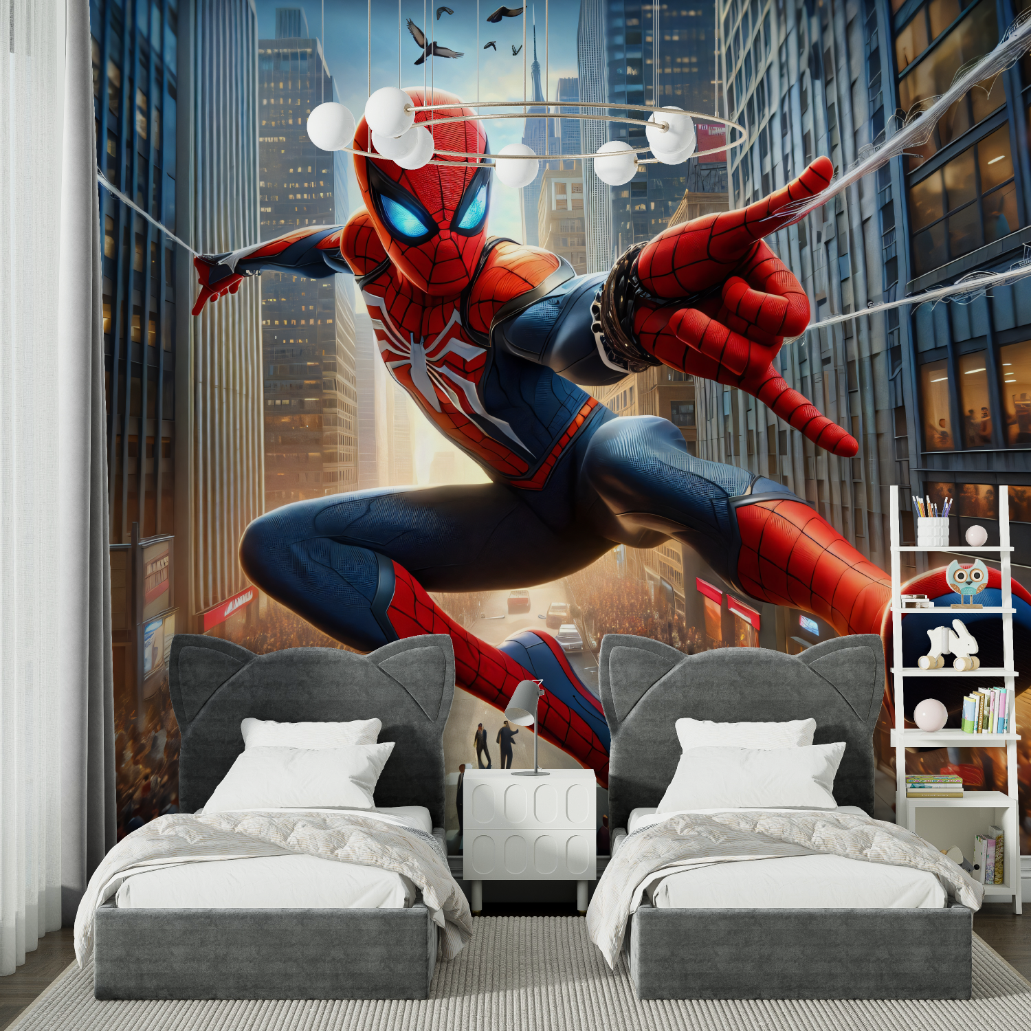 Tapete Spiderman New York - Jungenzimmer Bett
