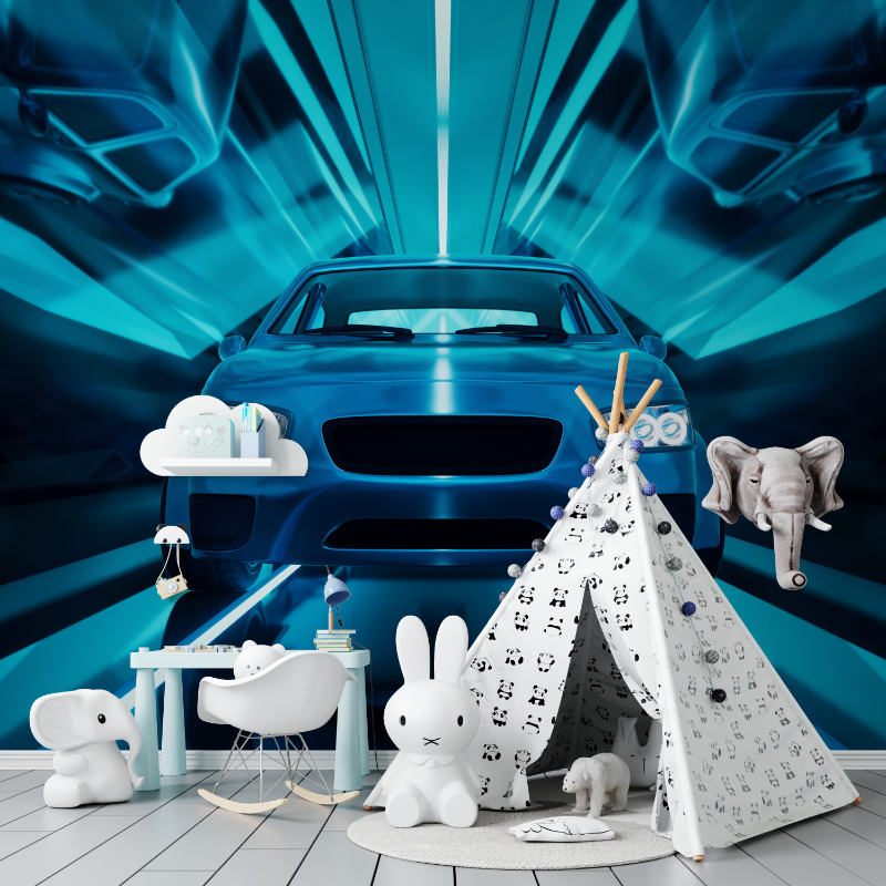 Papier peint 3d voiture bleu tapisserie murs