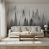 Black and White Misty Pine Forest Mural Wallpaper
