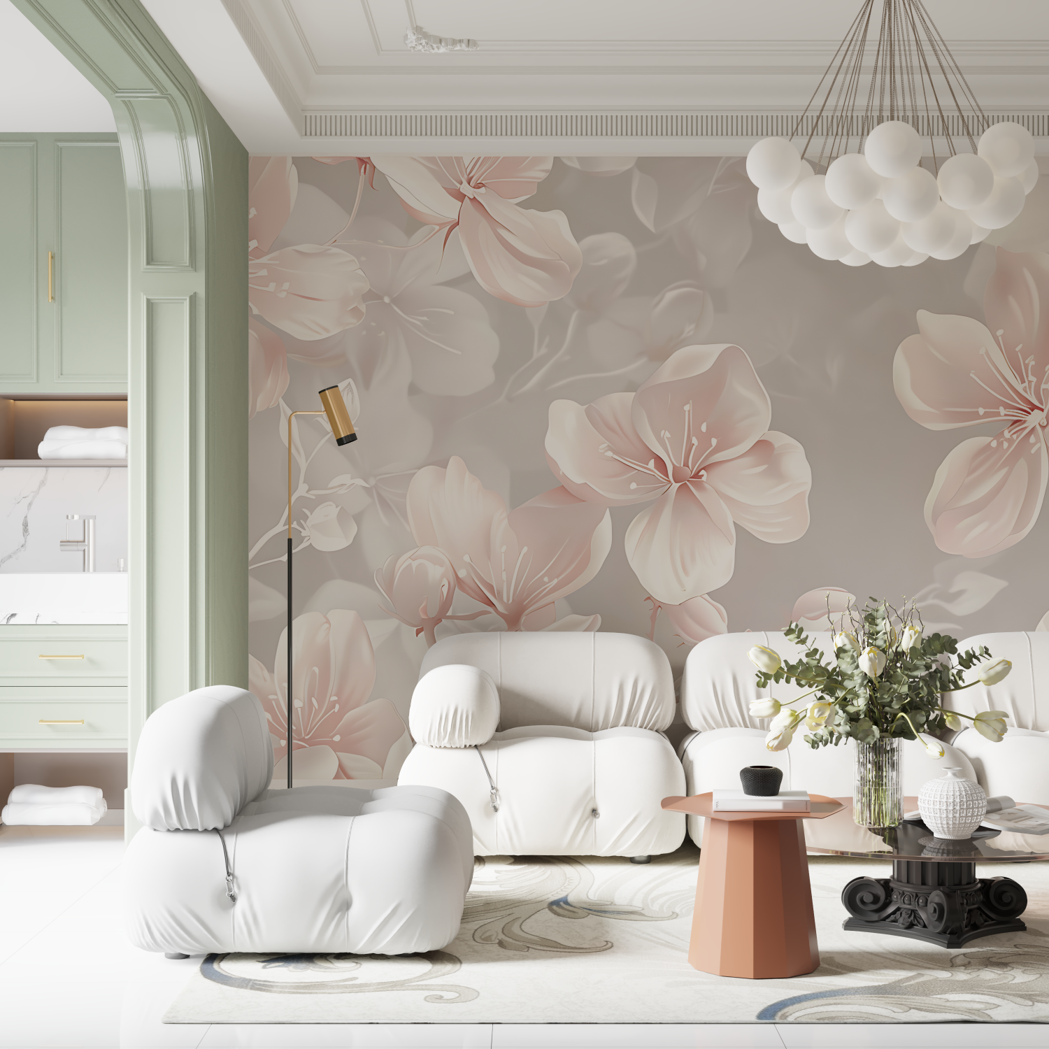 Pink and Gray Floral Wallpaper | Murals Wallpaper