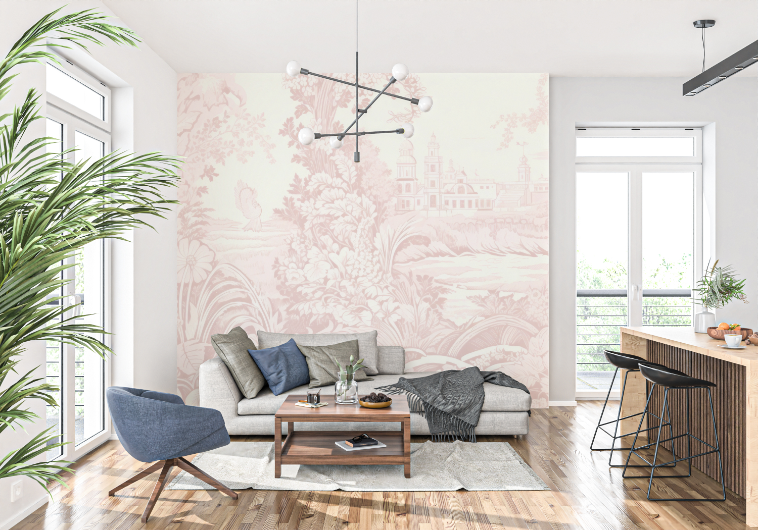 Toile de Jouy Pink Wallpaper | Murals Wallpaper