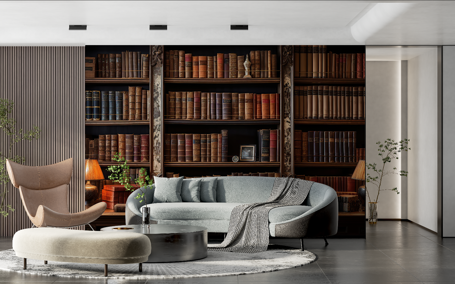 Bücher-Fototapete im Trompe-l’œil-Stil – Schlafzimmer für Erwachsene