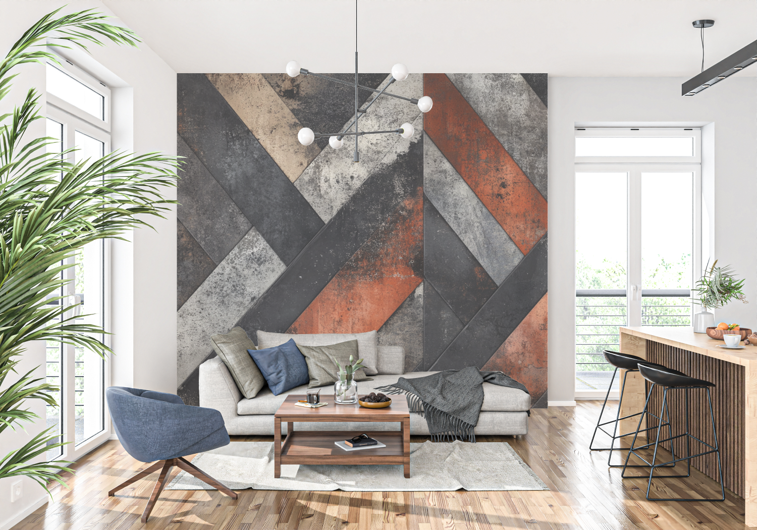 Terracotta and Charcoal Gray Wallpaper | Murals Wallpaper