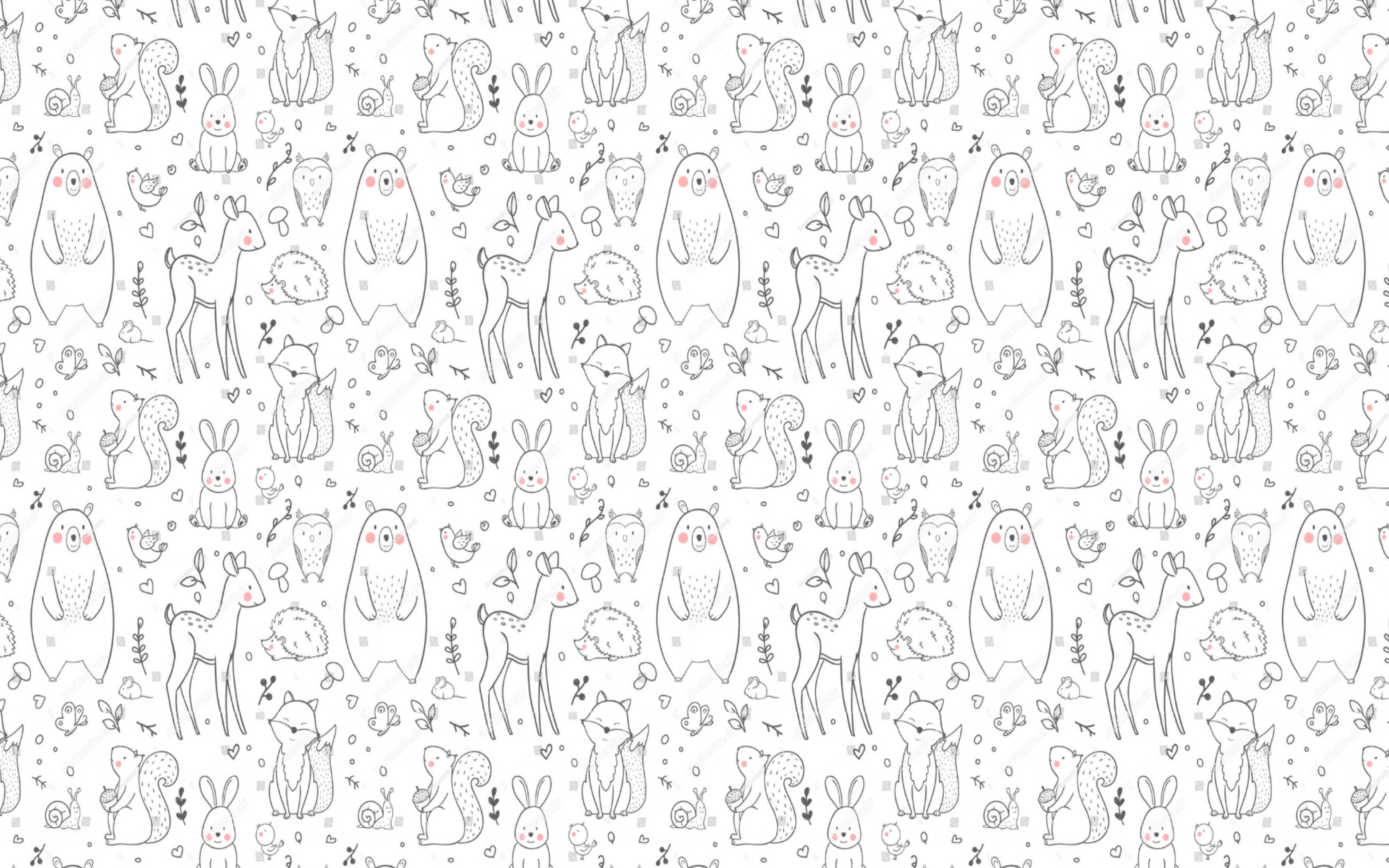 Animal Wallpaper <br/> White Background Black Pattern | Murals Wallpaper