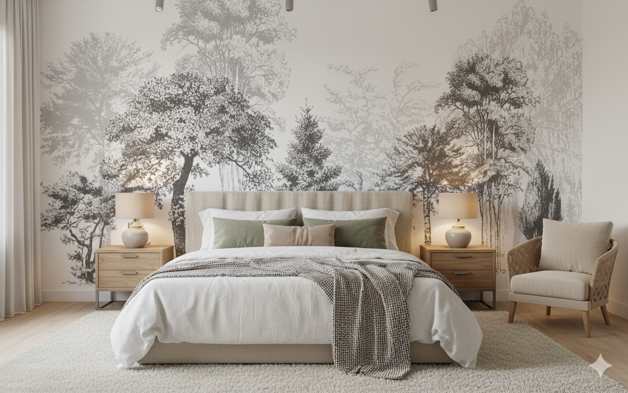 Vintage Tree Black & White Mural Wallpaper