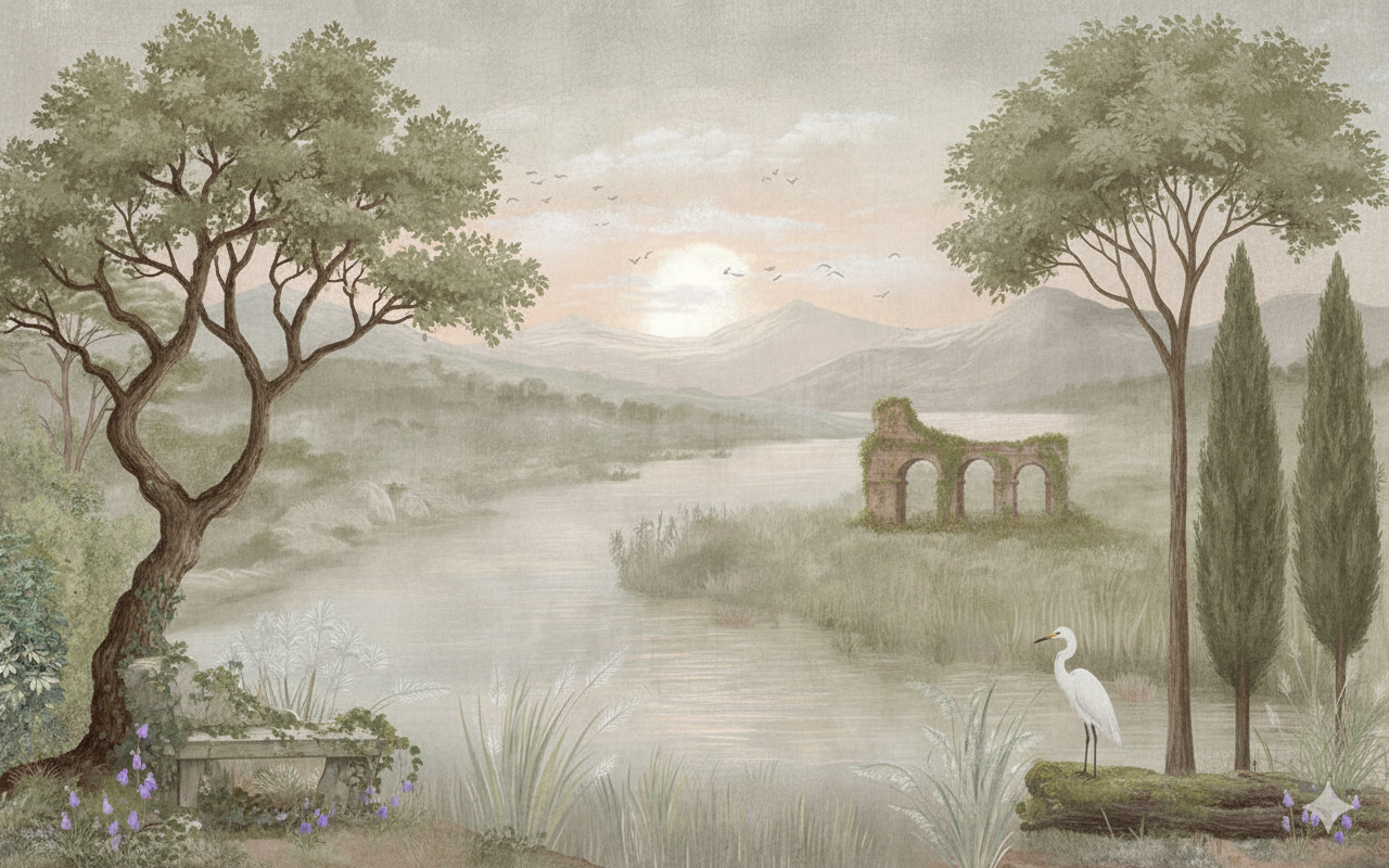 Aquarel Vintage Vallei Behang Behang