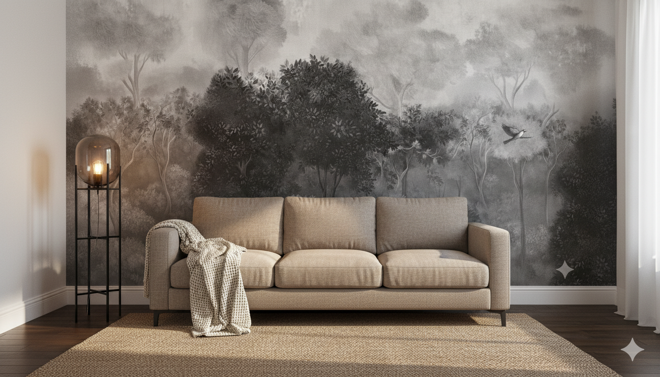 Black and White Deep Forest Mural Wallpaper