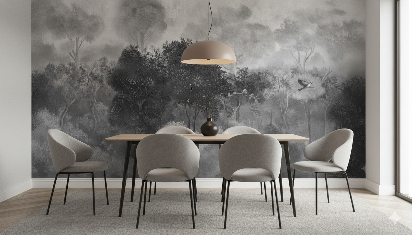 Black and White Deep Forest Mural Wallpaper