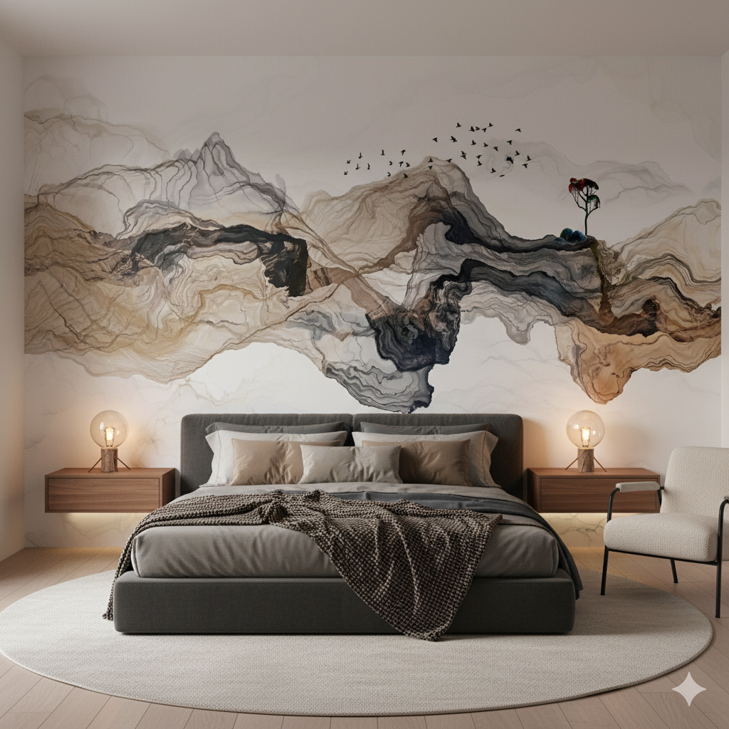 Watercolor Design Mountain Mural Wallpaper