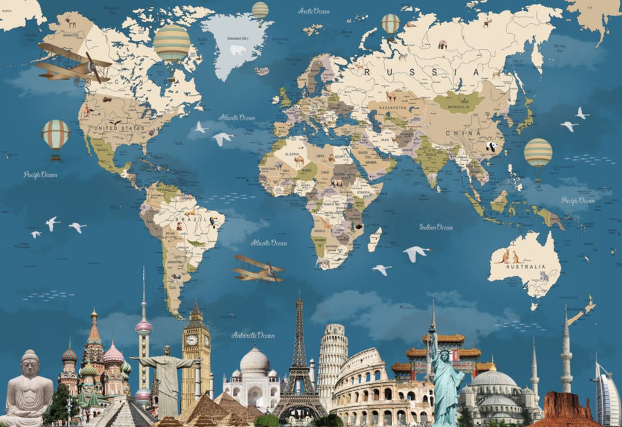 World Map Wall Art | Murals Wallpaper